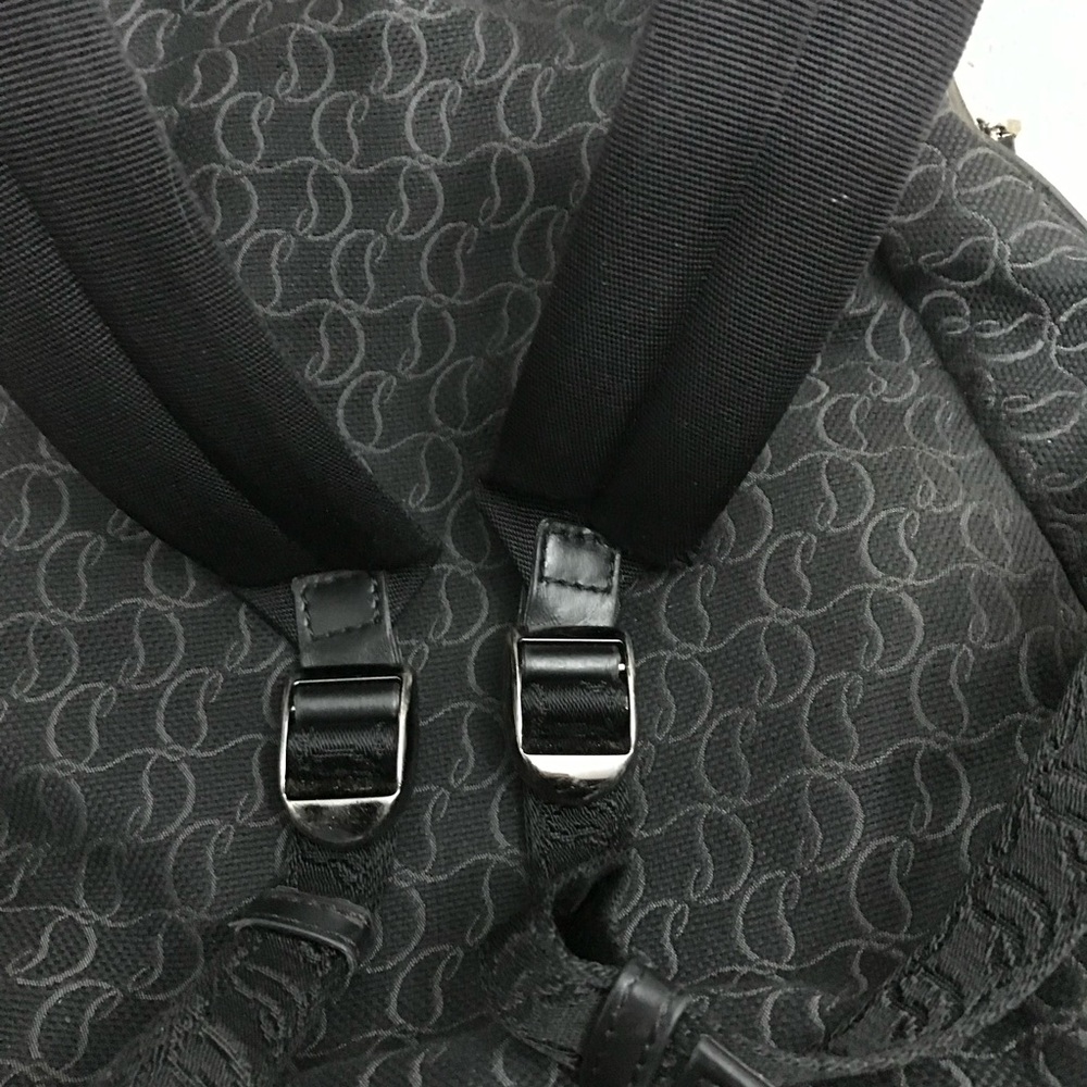 Christian Louboutin Zip N Flap Black Monogram Logo Jacquard Backpack EUC - Picture 10 of 12